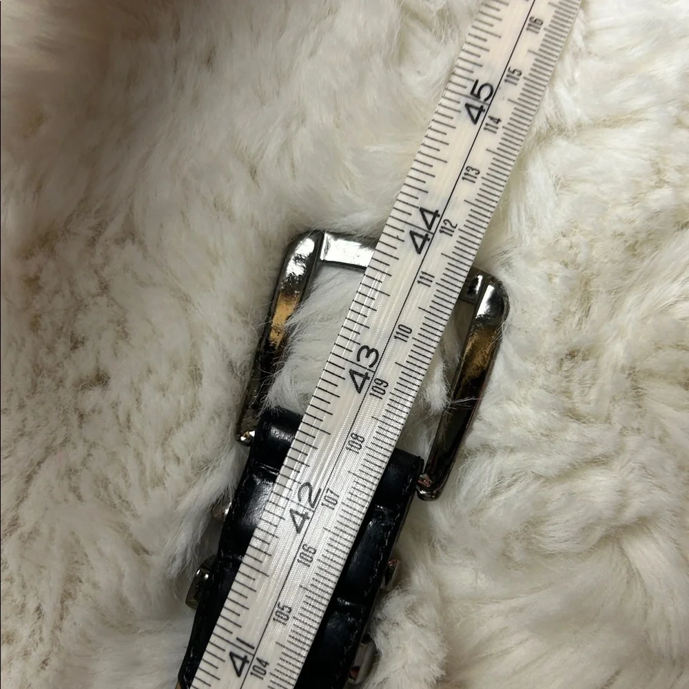 Mezlan Designer Black Leather Belt Silver Metal Buckle Made in Spain